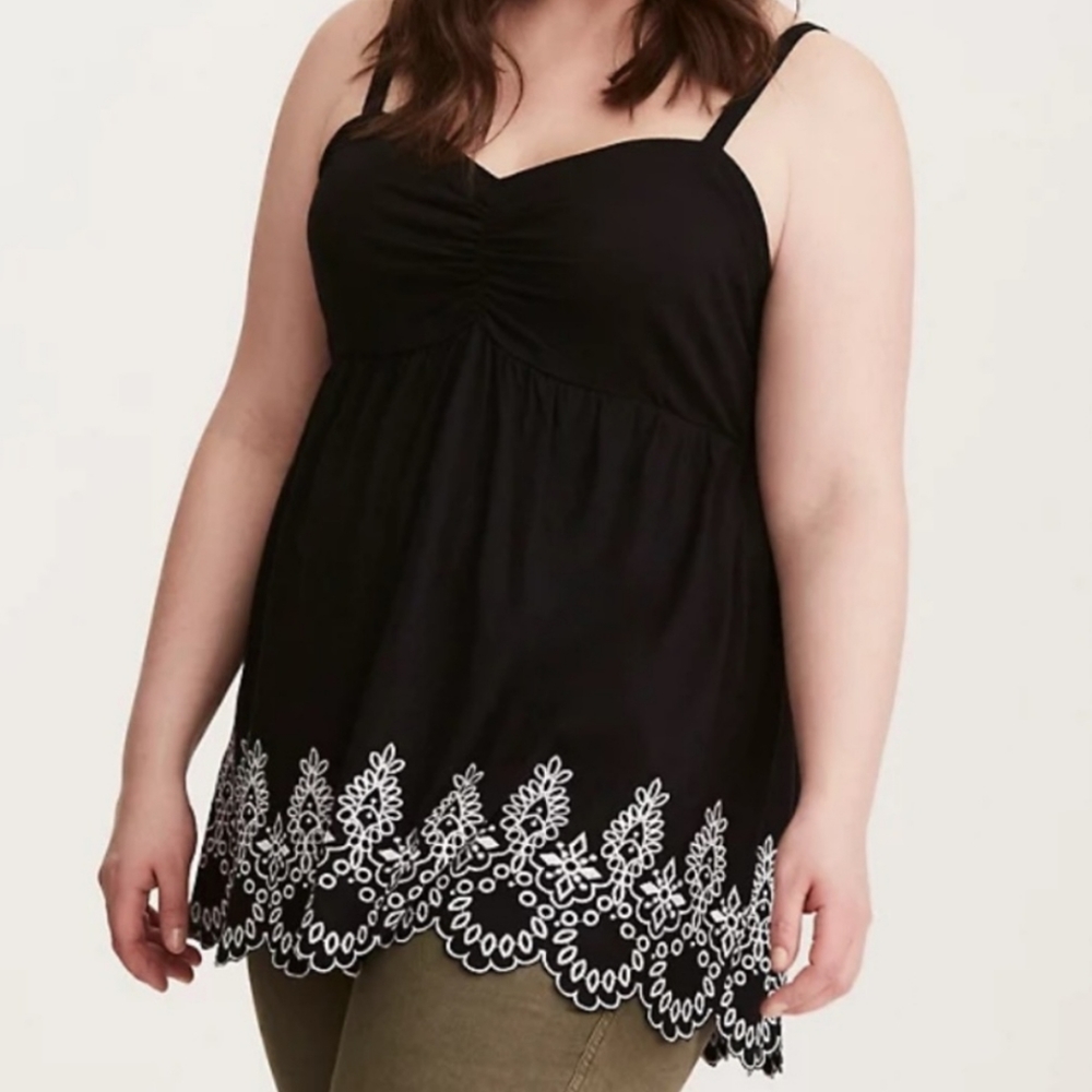 Torrid Black Tank Top with White Eyelet